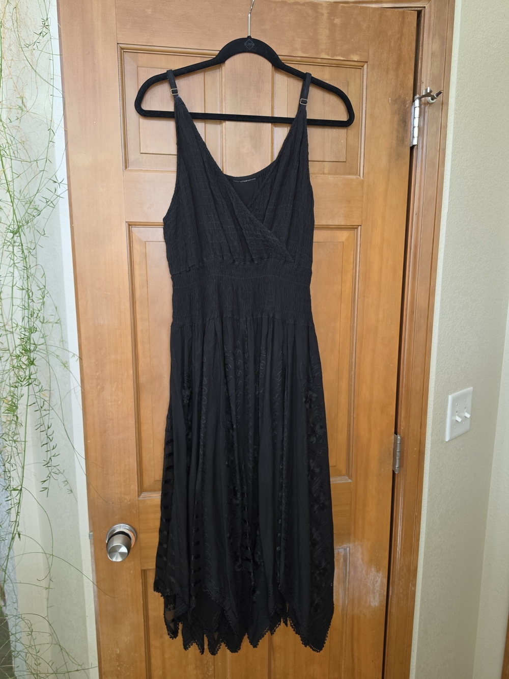 Black Women's Midi Dress with V-Neck and Spaghetti Straps